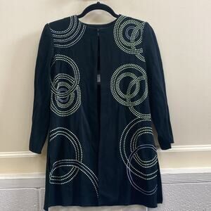 Ming Wang classic women’s small Black Knit green embroidery jacket